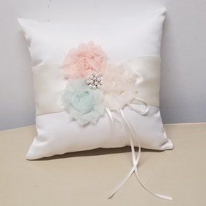 Wedding Ring Cushion Marriage His & Her Ring Bearer Holder Wedding Ring w/ Satin